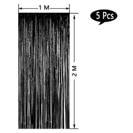 Torytoe Tinsel Curtains Black, Pack of 5 Metallic Glitter Curtain Fringe 1 x 2 m Glitter Curtain Party Decoration Foil Curtain Foil Fringe Curtain for Birthdays Festivals Wedding Party Stage