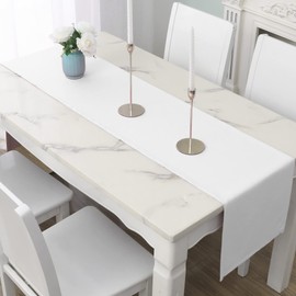DUALIFE Pure White Table Runner 108 Inch Long 9 FT Farmhouse Style Decorativ Soft Fabric Cloth Runner for Inddor/Outdoor Wedding and Dinner Decor (14 x 108 Inches, White,2 Pieces)