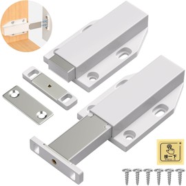 Magnetic Push Latches, Jiayi Heavy Duty Push to Open Door Latch, Touch Latch Magnet Push Doors Latches, Cabinet Release Catch for Wardrobe Hidden Large Door Closure (White, 2 Pack)