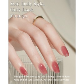 Plum Pink Jelly Nail Gel Glue Polish, 15ml Skin Tone Color Crystal Transparent Nude Neutral Sheer Glossy Shimmer Gel Polish, Soak Off UV/LED Home DIY Gel Polish Mother’s Day Gift for Women-008