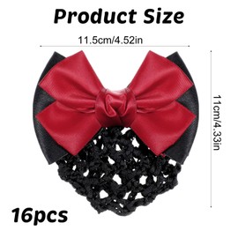16 Pcs Bowknot Hair Snood Net Women's Hair Snood Net Barrette Bow Barrette Hair Clip, Non-slip Mesh Hair Clips Satin Bow Crochet Hairnet Professional Hair Clip Hairpin for Work and Girls