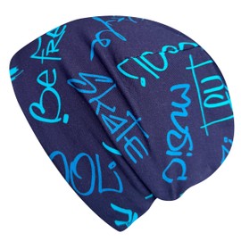 Wollhuhn Boys/Girls Shorties Beanie/Beanie Hat/Knitted Hat/Children's Hat Comfortable Many Designs Jersey Double Layer Lined Transitional Periods (Eco Fabrics/Organic) 2024202401, Cool Music Blue