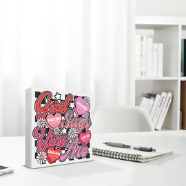 Christian Desk Decor God Says You Are Loved Bible Verse Wood Sign Decorations for Home Desk Shelf Table 5 X 5 Inches