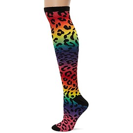 K. Bell Women's Patterns and Design Novelty High Socks, Gradient Leopard Knee (Black), Shoe Size: 4-10
