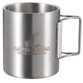 キャプテンスタッグ(CAPTAIN STAG) アウトドア コップ マグカップ マグ カップ タンブラー 350ml ダブルステンレス 中空二重構造 折りたたみハンドル ステンレス製 NEWフリーダム UH-2019