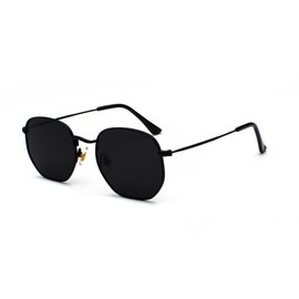 WDZAYXC Classic Polygonal Embossed Design Sunglasses with Metal Frame for Men and Women, UV Protection, black/black