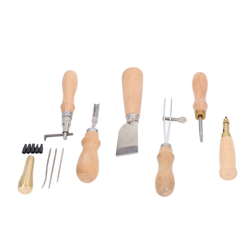 Leather Working Tools Set Log Color Curved Handle DIY Hand