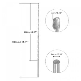 TOP-VIGOR 2Pcs 4mm Dia Extra Long Twist Drill Bits, 300mm Length High Speed Steel Extended Spiral Drill Bit, Straight Shank Twist Drill Bit Tool for Wood Metal Aluminum Plastic