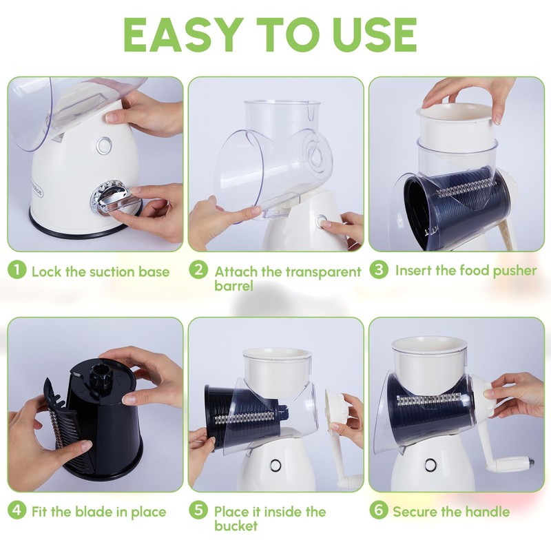 ROLLKITCHEN Rotary Cheese Grater with Handle – Vegetable Slicer &