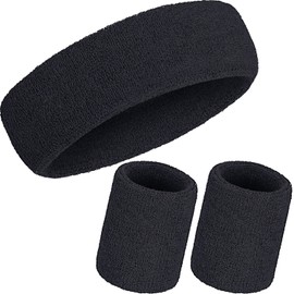 WILLBOND 3 Pieces Sweatbands Set, Includes Sports Headband and Wrist Sweatbands Striped Sweat Band for Athletic Men and Women (Black)