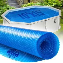 Shop Square 10' x 15' Oval Solar Cover for Inground and Above Ground Pools, 8 Mil - Premium Heavy Duty Solar Blanket for Above Ground Pool, Blue - Made in USA