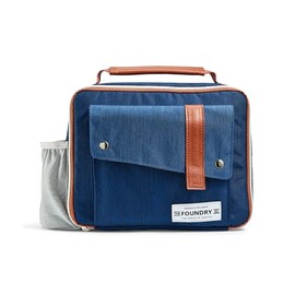 Fit & Fresh Foundry, Gaspee Adult Insulated Lunch Bag with Side & Front Pouches, Complete Lunch Kit Includes 6 Containers, Denim
