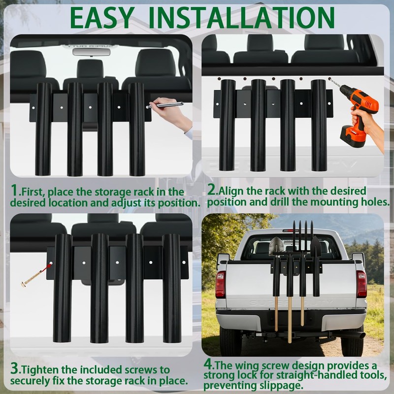 8-Tool Shovel Holder for Truck, Heavy Duty Metal Rack for