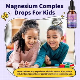 Kids Magnesium Liquid Drops-Magnesium Glycinate Liquid for Kids Supplement-w/L-theanine, Omega-3, Vitamin B6, D3 - for Sleep, Relaxation, Brain, Bones - Lemon Flavor, 2 Fl Oz