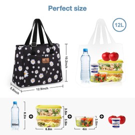 HSHRISH Women's Lunch Bag, Cool Bag, Waterproof and Leak-proof Material, Adjustable Shoulder Strap, Suitable for Adults, Women, Work, Camping, Shopping, Beach, 12 L, Daisies