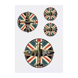 4 x 'Spitfire Aeroplane' Temporary Tattoos - Water Resistant, Skin-Safe, Non-Toxic Transfers, Mixed Sizes (TO00081430)