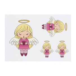 4 x 'Singing Angel Girl' Temporary Tattoos - Water Resistant, Skin-Safe, Non-Toxic Transfers, Mixed Sizes (TO00080510)