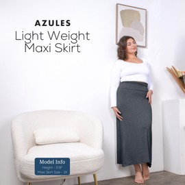Azules Maxi Skirt for Women- Elegant Long Women's Skirts- Solid Color, Soft, Stretchy, Flowy Boho Rayon- Womens High Waist Fold Over for Any Occasion - Charcoal, 2X