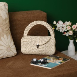 Straw Clutch Purse for Women, Small Summer Jute Handbag, Beachy Vacation Raffia Bag, Woven Resort or Coastal Purse - Cream, Beige