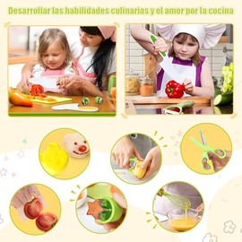28 Piezas Montessori Herramientas de Cocina para niños,con Delantal,Cuchillos para Niños,Juego de Cocina Infantil para Cocinar y Cortar Pasteles,Fruta
