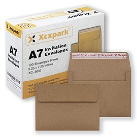 Xxcxpark 100 Qty Printable A7 Invitation Envelopes 5.25X7.25 inches Cards, Self Seal 120GSM Brown Kraft Paper Envelopes for Invitations, Papers, Photos, Documents, Wedding, Baby Shower, Easy to Seal