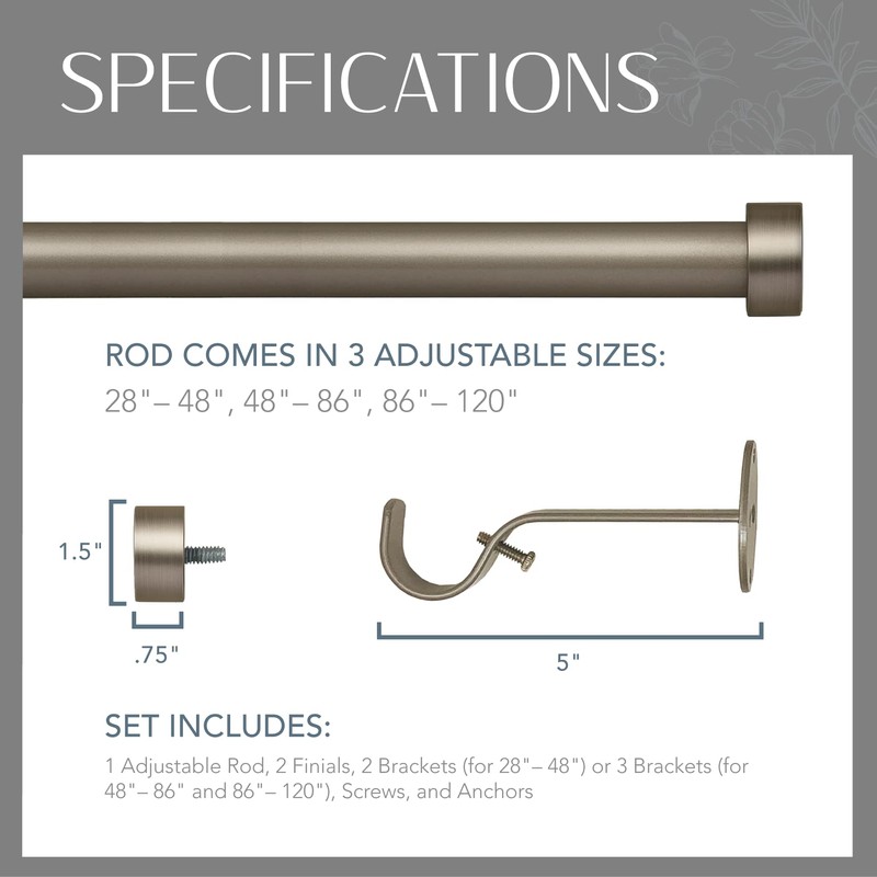 Elrene Home Fashions Serena Single Curtain Rod for Curtains and