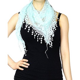 NYFASHION101 Floral Embroidered Metallic Thread Lace Triangle Scarf Shawl, Mint