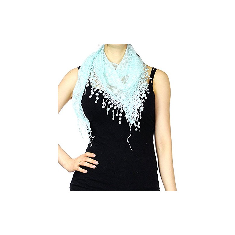 NYFASHION101 Floral Embroidered Metallic Thread Lace Triangle Scarf Shawl, Mint