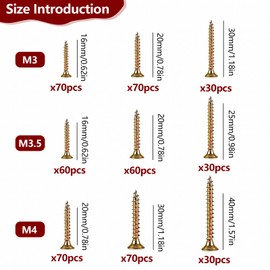 Wood Screws, 420PCS M3 M3.5 M4 Screws for Wood Color Zinc Wood Screws Assortment Assorted Screws Set Self Tapping Screws with Clear Box for DIY Furniture Repairs
