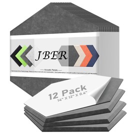 JBER Hexagon Acoustic Panels, 14" X 12" X 0.4" Self-Adhesive Sound Proof Foam Panels for Walls, High-Density Sound Absorbing Wall Tiles for Home Office 12 Pack - Sesame Black