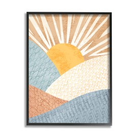 Stupell Industries Kids' Bold Sun Sunrise Rolling Hills Abstract Patterns, Designed by Ziwei Li Black Framed Wall Art, 11 x 14, Yellow