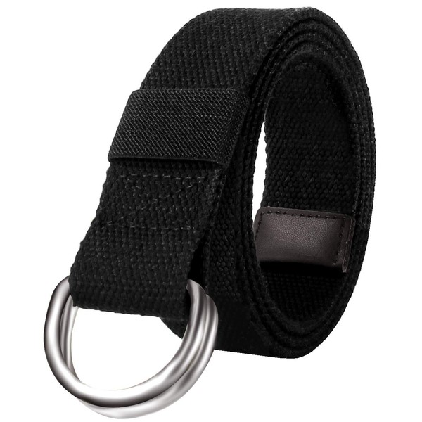 JINIU Web Belts for Men Casual Canvas Fabric Sport Belt Fully Adjustable D-ring Solid Color 1.5" wide BLACK 55"long