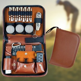 SYXLS Golf Accessory Kit, Robust and Durable, Golf Ball Bag with Hooks, Towel, Compact, Practical, Versatile, Leather Gift for Men Women, Tool Set, Large Capacity (Brown)