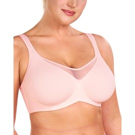 HSIA Minimizer Bras for Women Plus Size, Full Coverage Coolcomfort T Shirt Unlined Bra with Underwire & Wide Strap Support for Heavy Breast Light Pink