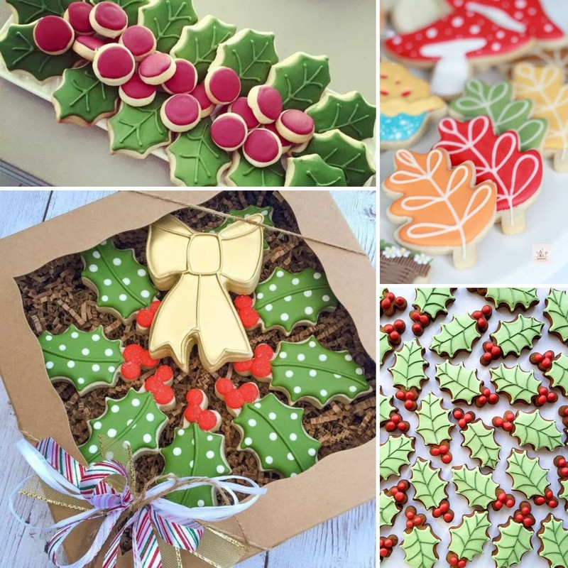 KAISHANE Holly Leaves Cookie Cutter Set,4 PCS Leaves Shape,Stainless Steel