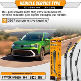 Escobilla de limpiaparabrisas OEM de repuesto para VW Volkswagen Taos 2022 2023 2024, equipo original para todas las estaciones, juego de escobillas de limpiaparabrisas trasero 26+18+12 (juego de 3)