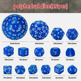 YILAIDA DND Dice Polyhedral Dice Set - 15 Pieces with Bags D3-D100 Dice Polyhedral Dice DND Game Dice for Dungeons and Dragons RPG MTG (Blue and White)