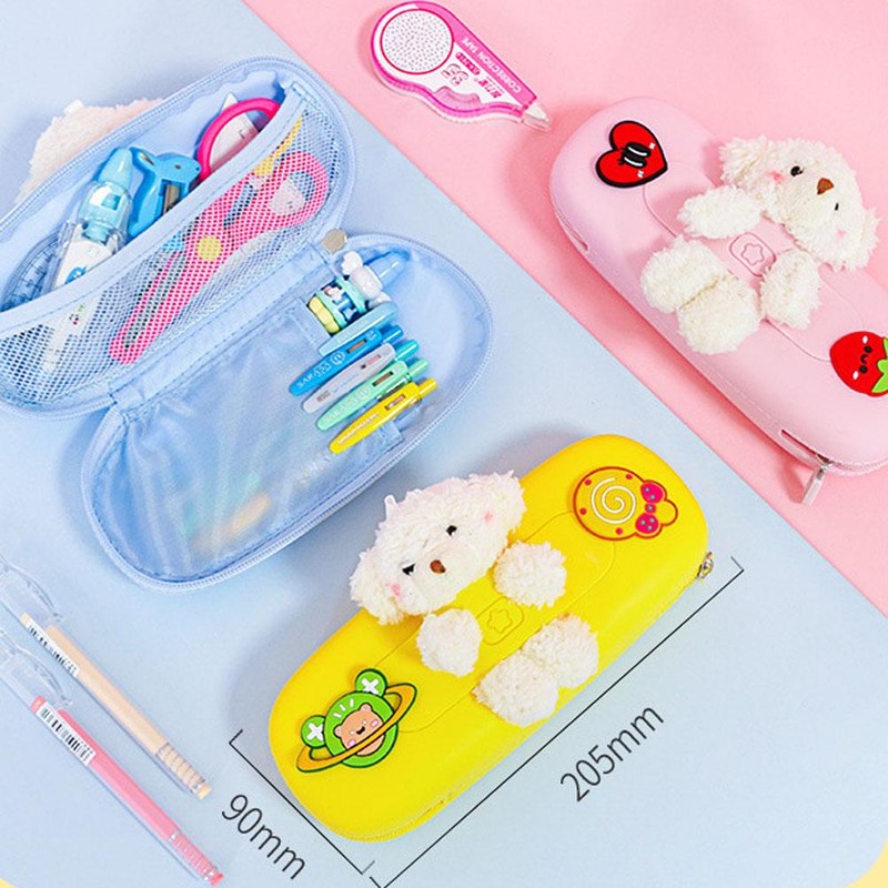 Silicone Pencil Case Cute Cartoon Stationery Plush Doll Animal Storage