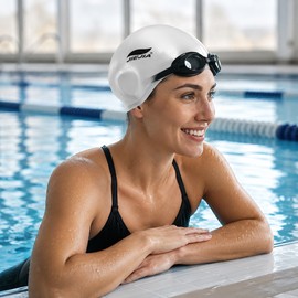 Silicone Swim Cap with Ear Protection for Swimming – Comfortable High-Elastic Fit for Pool Training