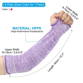 PATIKIL 10 Inch Cut Resistant Sleeve, 2 Pairs Arm Safety Protectors Sleeves with Thumb Hole Level 5 Protection Forearm Guard Sleeves for Thin Skin and Bruising, XS, Purple/Red