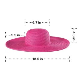 Women Big Brim Sun Hat - Rose Red Straw Hat Floppy Roll up Beach Cap Summer Hat