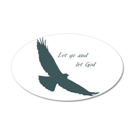 CafePress Let Go & Let God Inspirational Quote Soaring Hawk 20"x12" Oval Wall Decal, Vinyl Wall Peel, Reusable Cling