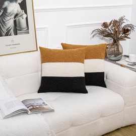 Vfuty 20x20 Texture Stripe Pillow Covers Set of 2 Boucle Decorative Pillow Cover Modern Neutral Sofa Pillow Cases for Couch Bed Living Room Home Decor,Orange Brown/Cream/Black (Cover ONLY)