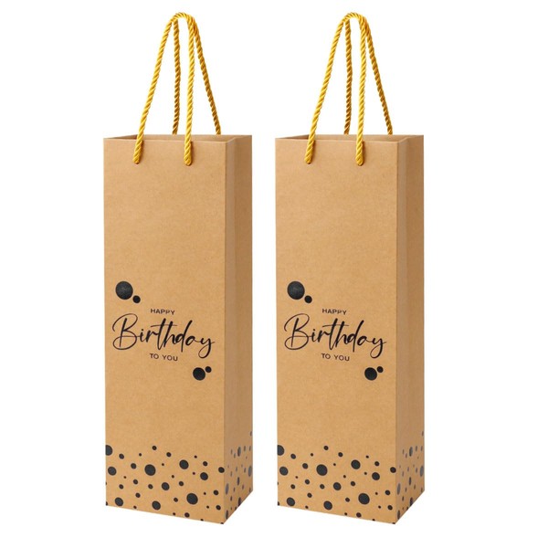 Ssyuysto 2 PCS Birthday Wine Gift Bags Brown Gold Foil