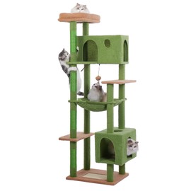 Meowrista Tall Cat Tree for Indoor Cat Large Adults 54”/72” Cat Tower with Enlarge Hammock21.6x17.7”Spacious Cat Condo House and Roomy Top Bed and Scratch Posts (Green, XLarge-72)