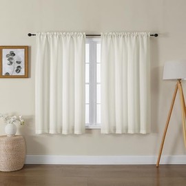 Lecloud Cortinas de Cocina Bessie Color Marfil de 45 Pulgadas de Largo, 2 Piezas, Cortinas Cortas rústicas Que filtran la luz, Cortinas de Tejido de Lino sintético Amarillento para baño en sótano (c