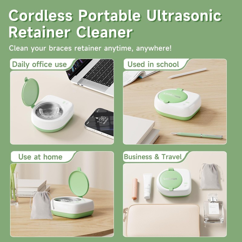 Lonlown 50kHz Cordless Ultrasonic Retainer Cleaner Machine Rechargeable Portable Wireless