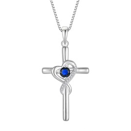 Rocayi Cross Necklace for Women 925 Sterling Silver Heart Infinity Necklace Sapphire September Birthstone Pendent Religion Jewelry Gifts for Women Wife Girlfriend Mother Daughter Her