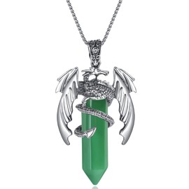 MAIBAOTA Dragon Pendant Necklaces for Men Women Green Aventurine Crystal Pointed Necklace Natural Healing Crystal Stones Reiki Quartz Gemstone Jewelry