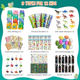 EIKEJI Pack of 120 Dinosaur Party Bags Children's Birthday Party Favours Children Give Aways Children's Birthday Boys with Dinosaur Egg Tattoo Stickers for Birthday Party Gifts